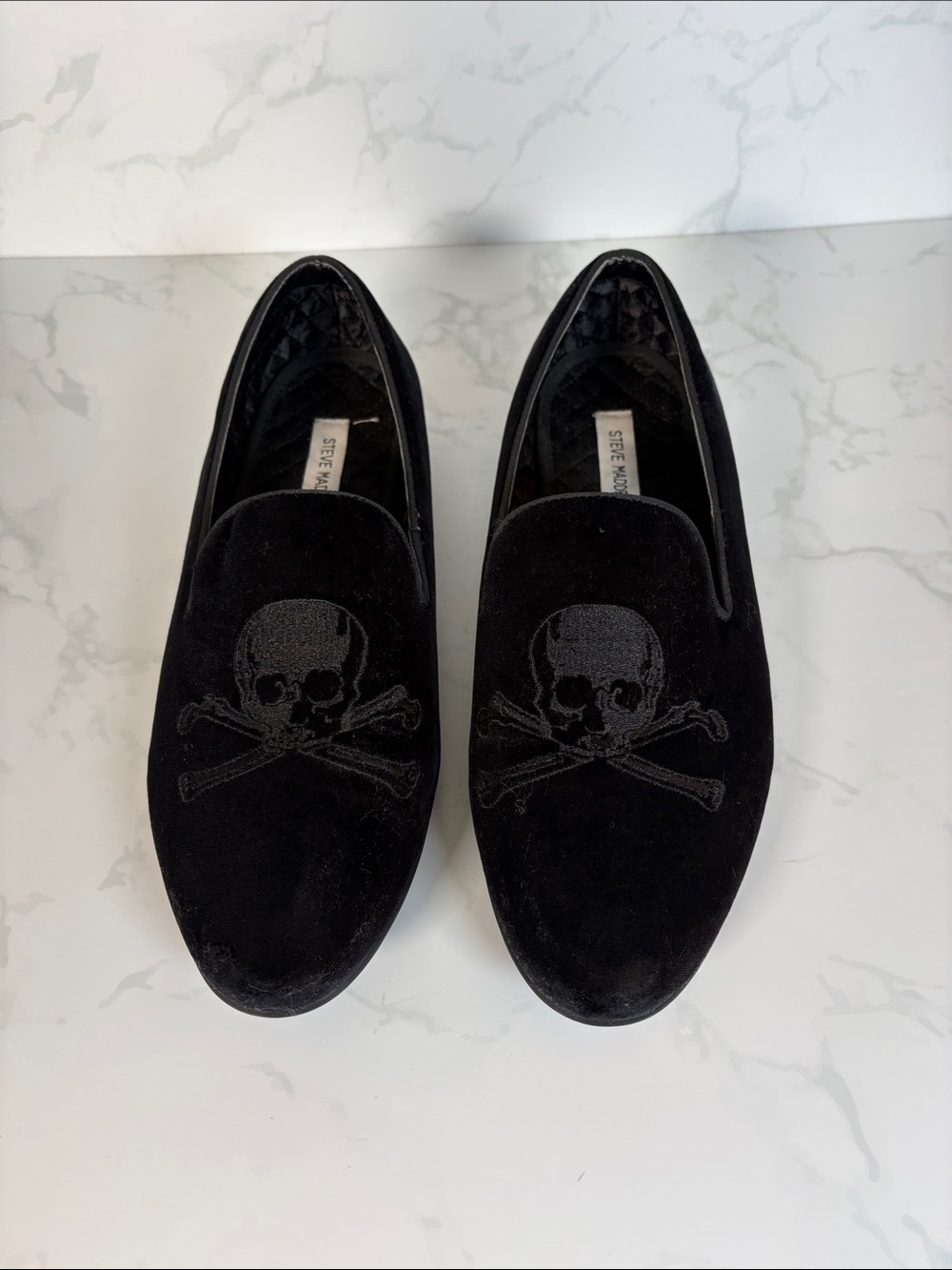 Steve Madden Black Velvet Skull Loafers P-Deface Smoking Shoes Mens 10.5 Gothic
